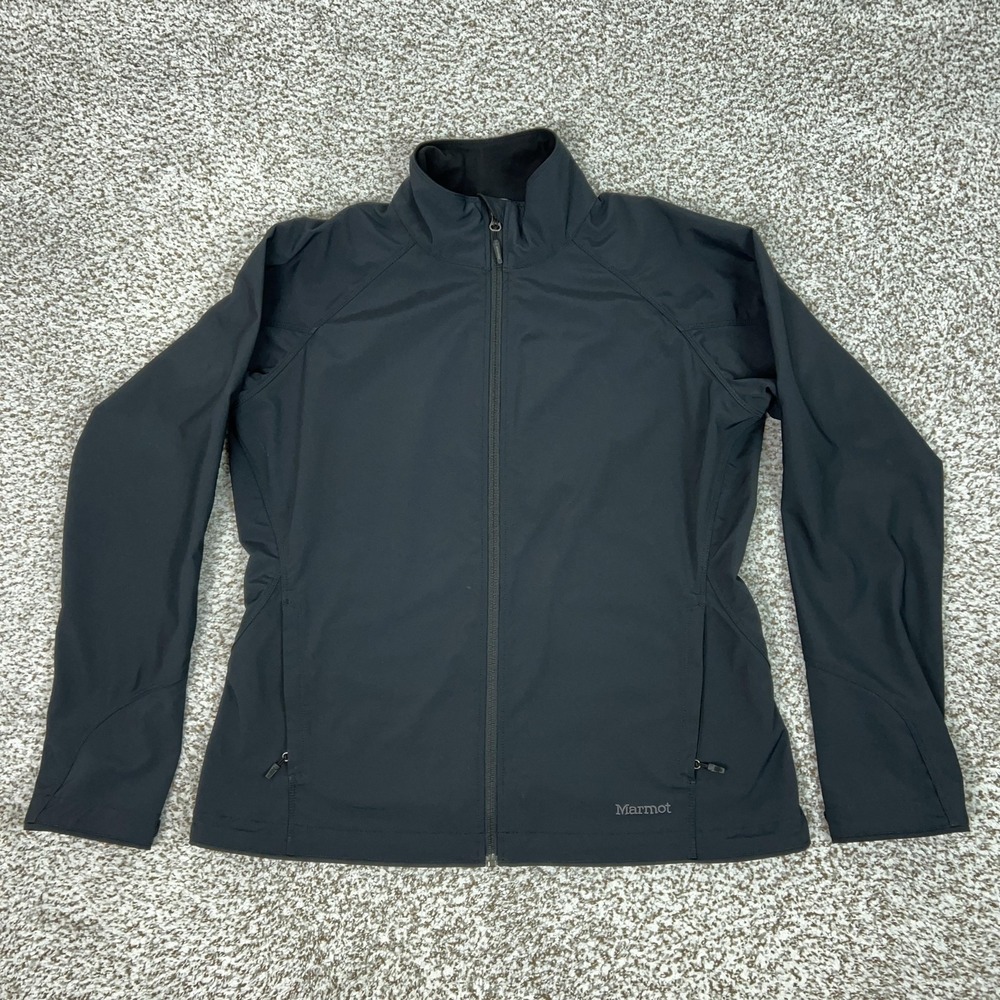 Marmot Jacket Womens XL Black‎ Softshell Full Zip Hiking Outdoor Pockets Logo